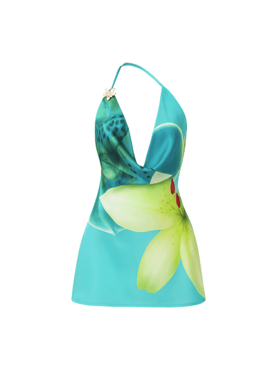 Azure Bloom Slip Mini Dress