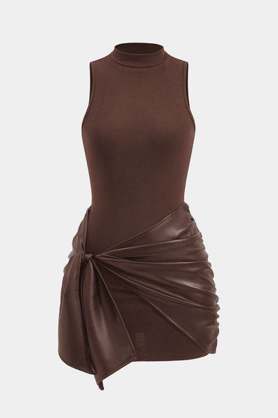 Tie Leather Front Mini Dress