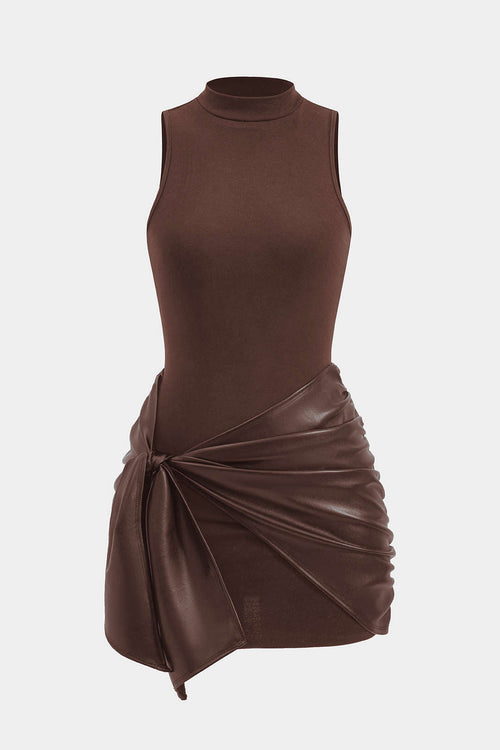 Tie Leather Front Mini Dress