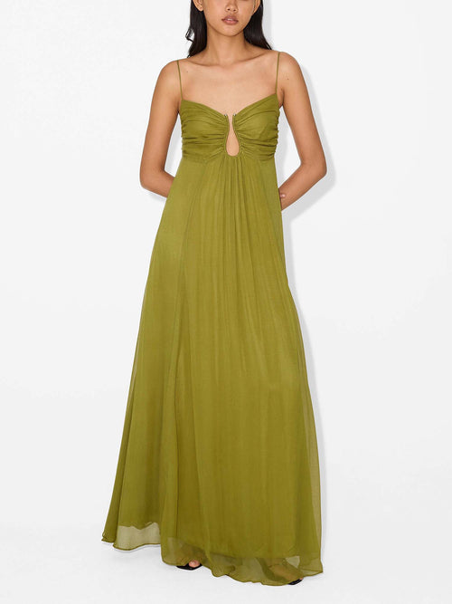 Olive Green Pleated Maxi Dress
