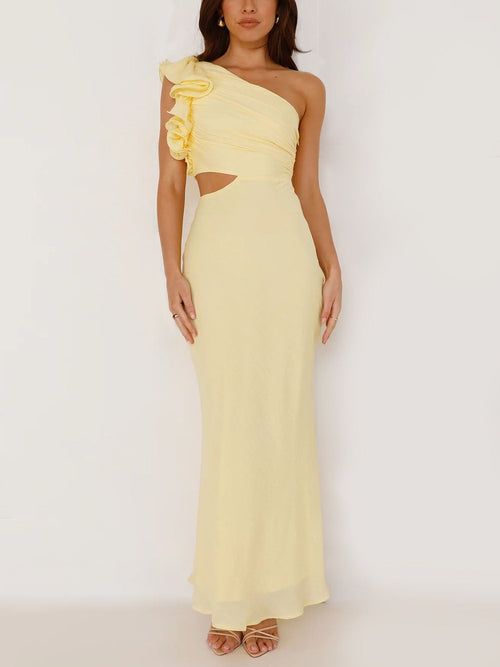 Yellow One-Shoulder Cutout Maxi Dress