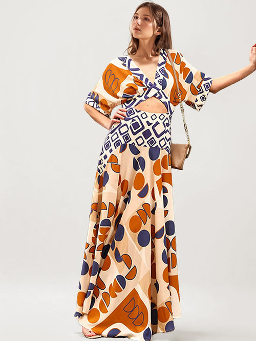 Graphic Print Maxi Dress with Flowing Silhouette