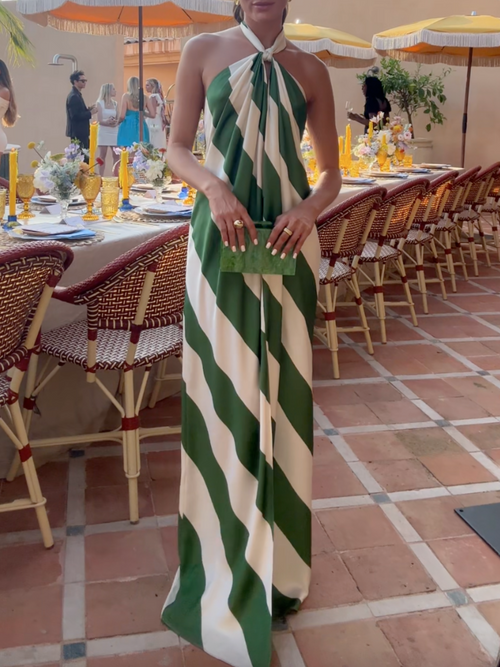 Jade Cascade Halter Maxi Dress