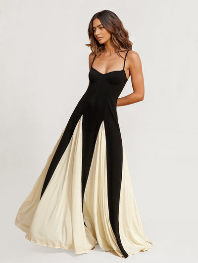 Chic Contrast Black and White Maxi Dress