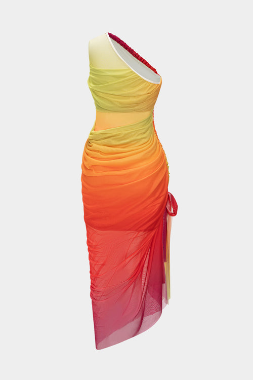 Sunet Twist Mesh One Shoulder Sleeveless Midi Dress