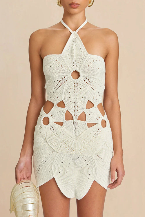 White Crochet Cutout Mini Dress