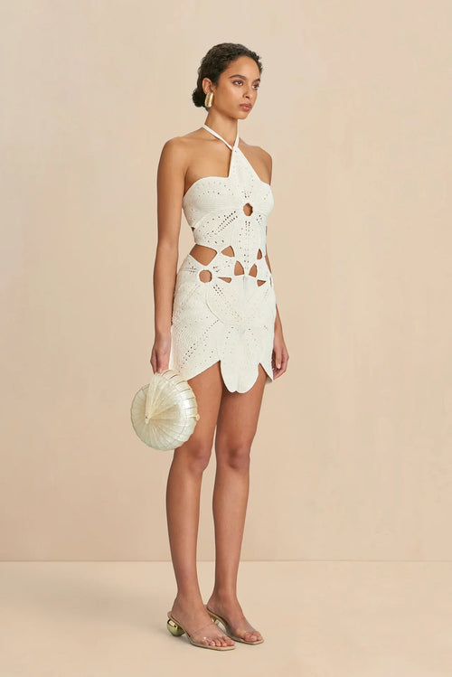 White Crochet Cutout Mini Dress