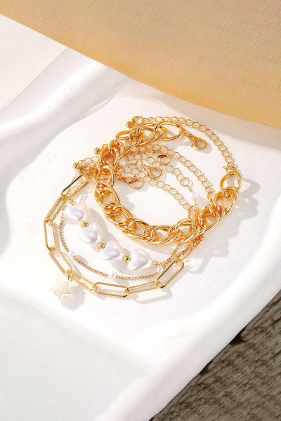 Metal Heart-Shaped Pearl Chain Bracelet
