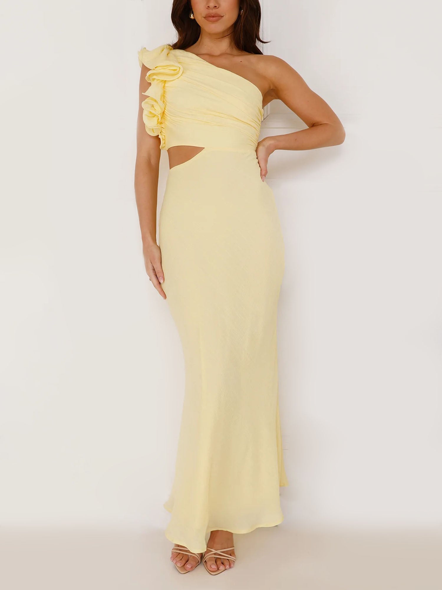 Yellow One-Shoulder Cutout Maxi Dress