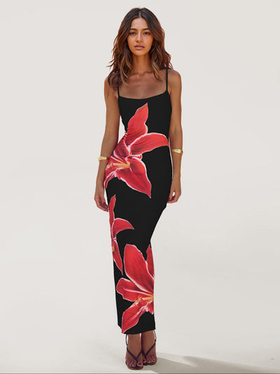 Floral Print Satin Strapless Maxi Dress