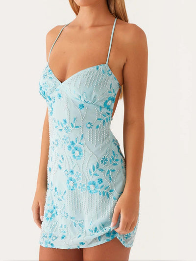 Blue Lace Corset Mini Dress