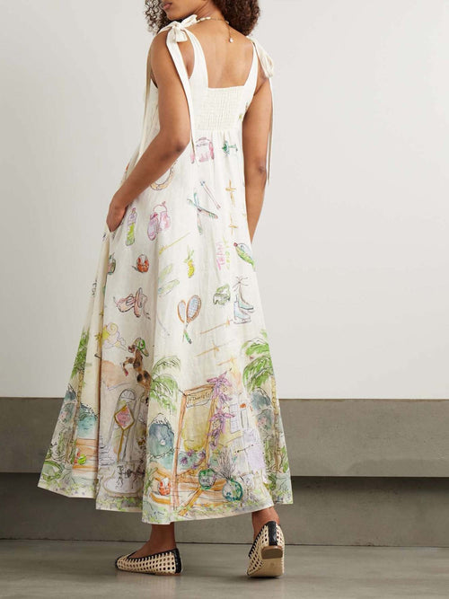 Cream Tie Shoulder Midi Dress