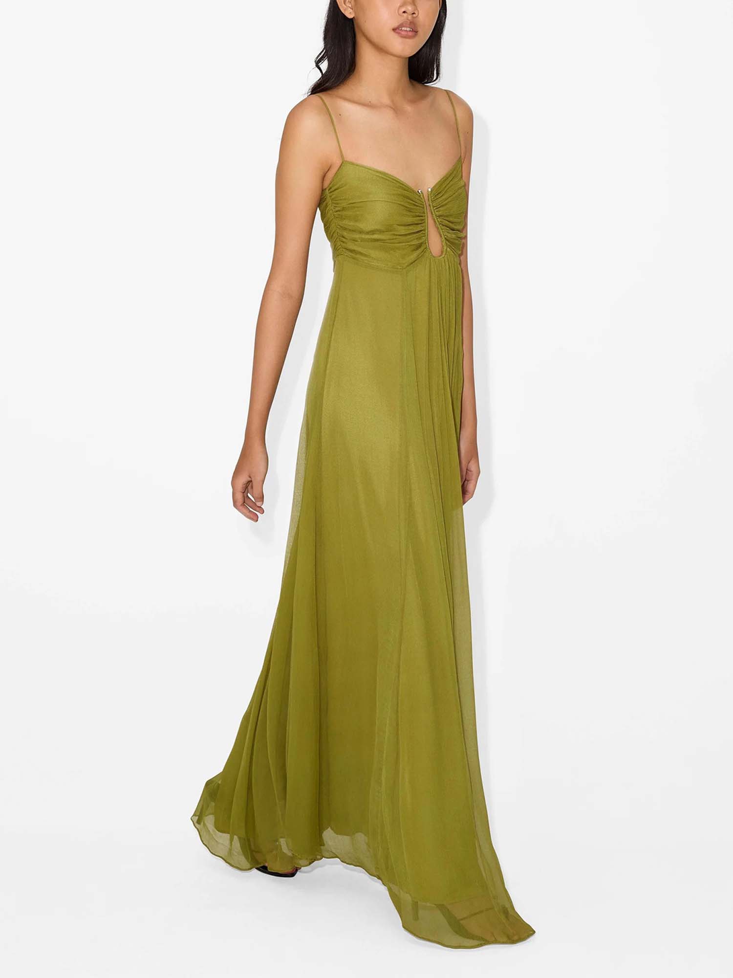 Olive Green Pleated Maxi Dress