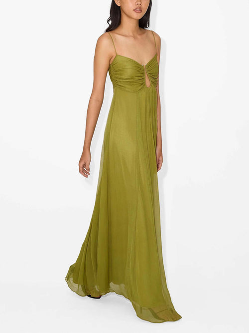 Olive Green Pleated Maxi Dress