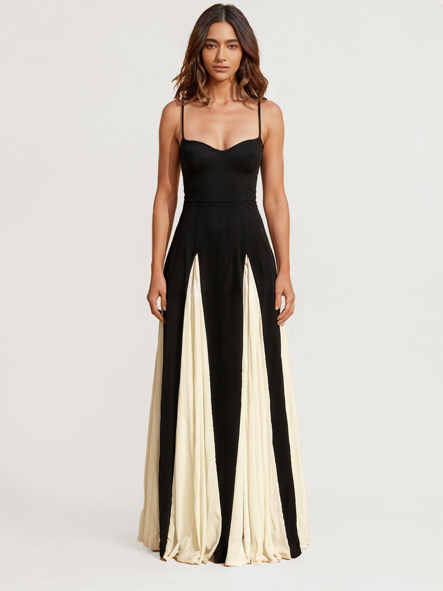 Chic Contrast Black and White Maxi Dress