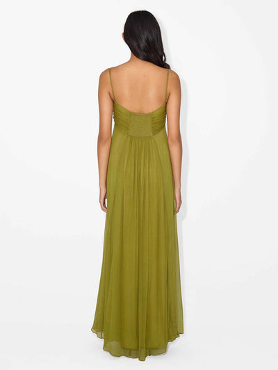 Olive Green Pleated Maxi Dress