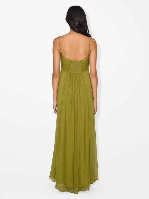 Olive Green Pleated Maxi Dress