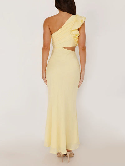 Yellow One-Shoulder Cutout Maxi Dress