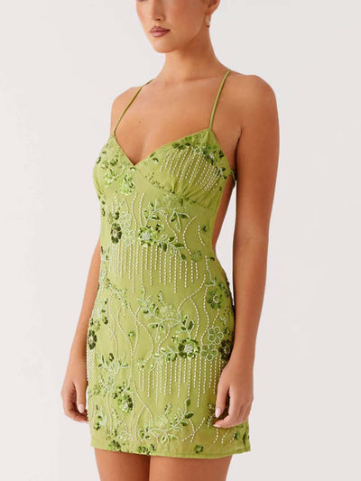Green Lace Corset Mini Dress