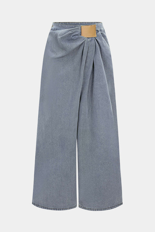 Denim High Waist Ruched Wide Leg Jeans