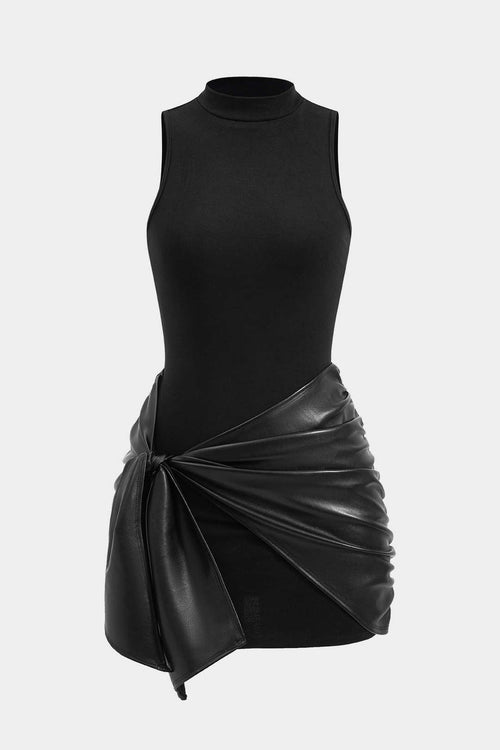 Tie Leather Front Mini Dress