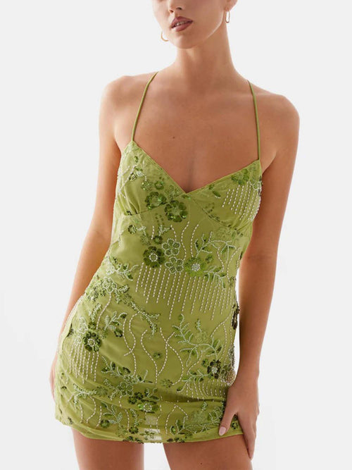 Green Lace Corset Mini Dress