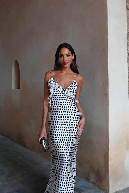 Talyor Ruffle Cross Polka Maxi Dress