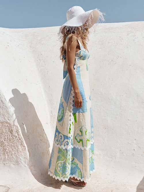 Santorini Charm Halter Maxi Dress