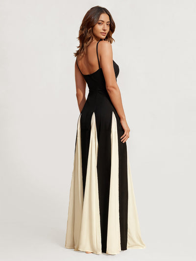 Chic Contrast Black and White Maxi Dress