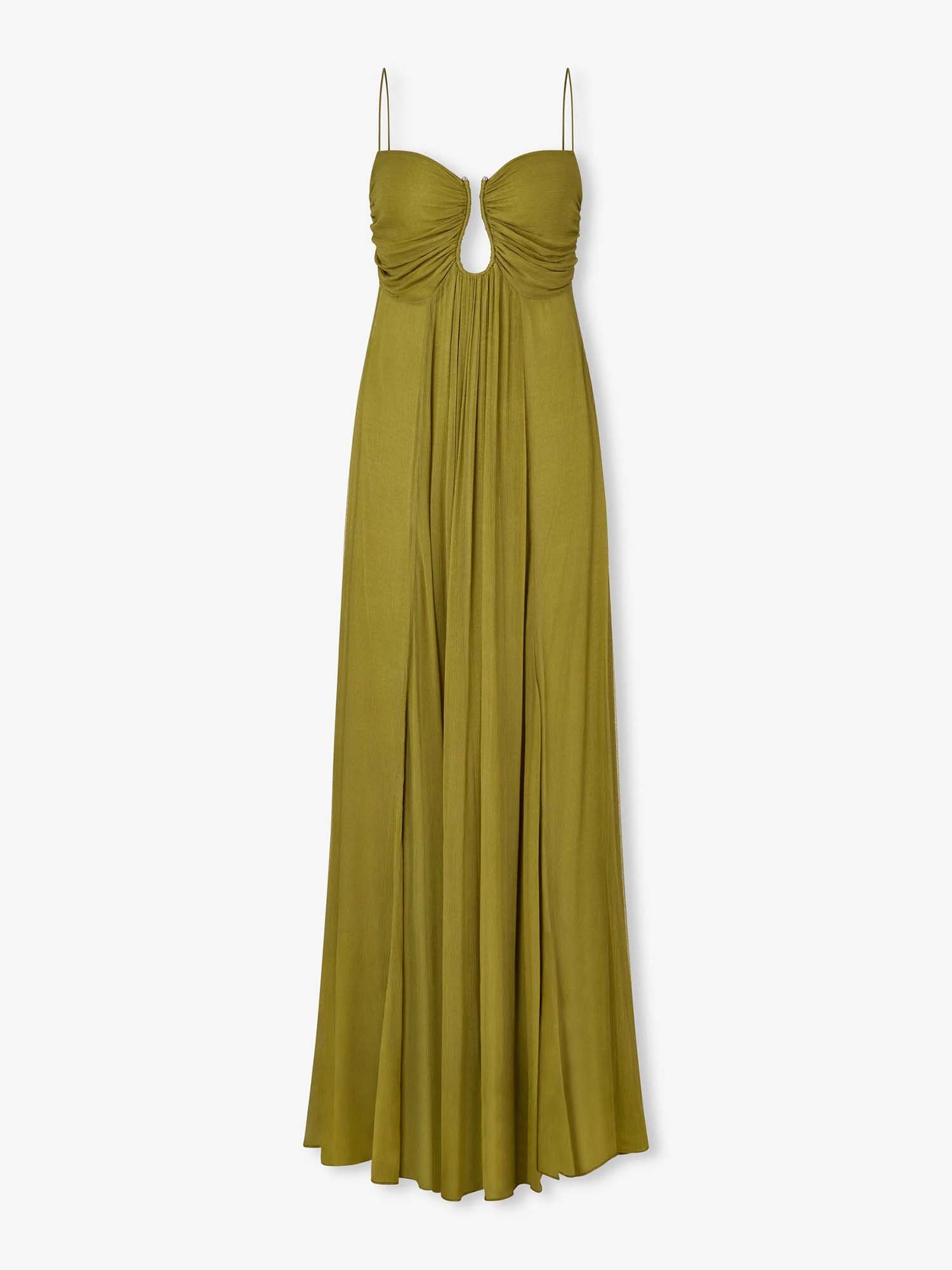 Olive Green Pleated Maxi Dress