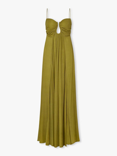Olive Green Pleated Maxi Dress