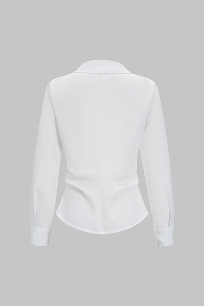 Button Irregular Ruched Long-Sleeve Shirt