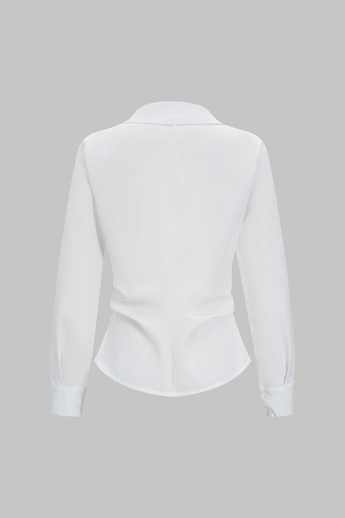 Button Irregular Ruched Long-Sleeve Shirt