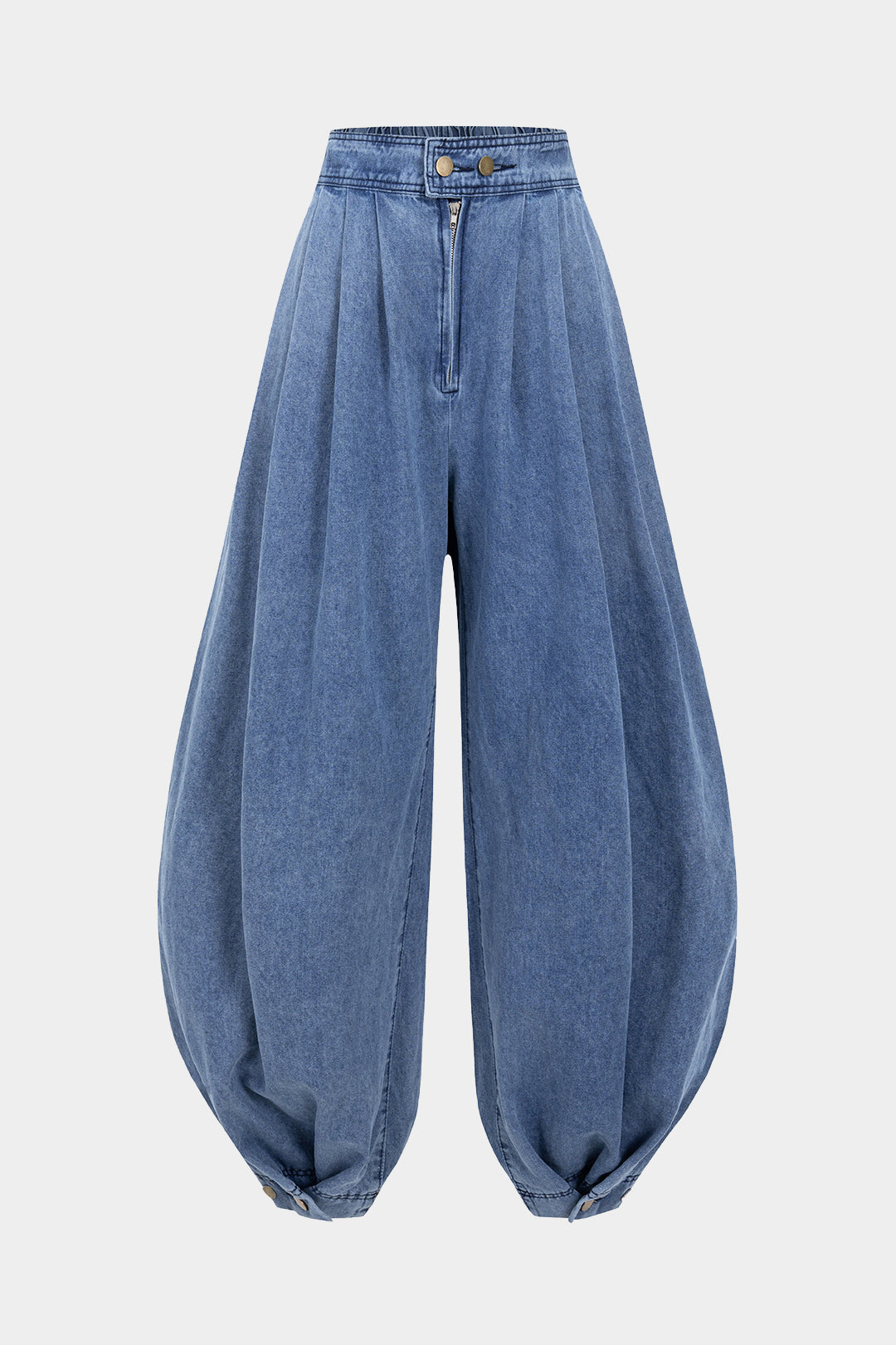 Denim High Waist Zipper Barrel Balloon Jeans