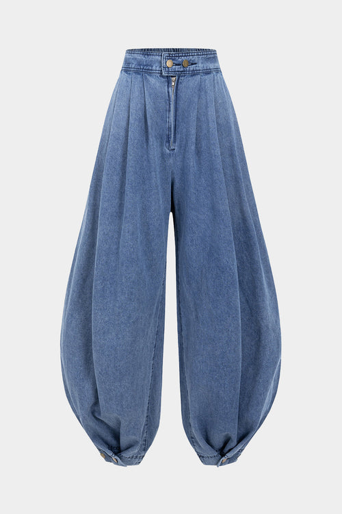 Denim High Waist Zipper Barrel Balloon Jeans