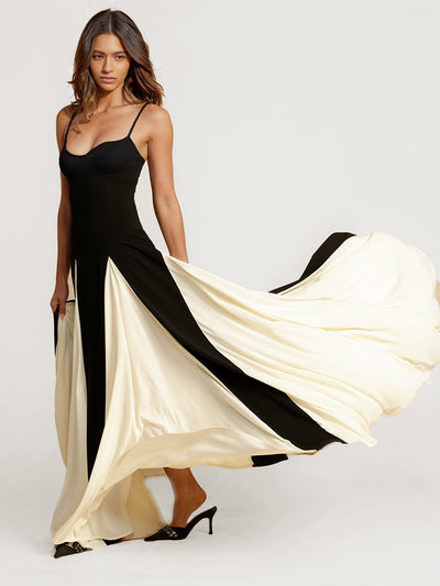 Chic Contrast Black and White Maxi Dress