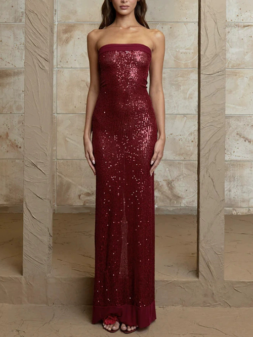 Kloe Sequin Strapless Maxi Dress