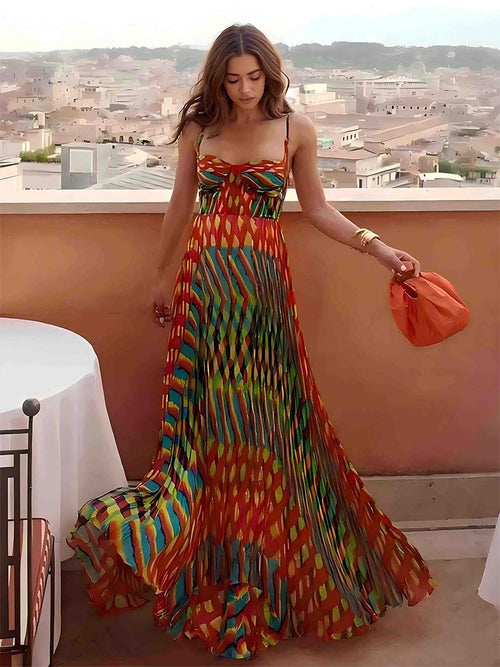 Boho Vibrant Striped Maxi Dress