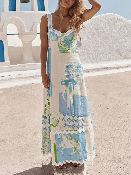 Santorini Charm Halter Maxi Dress