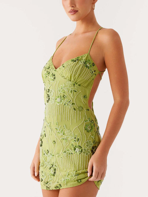 Green Lace Corset Mini Dress