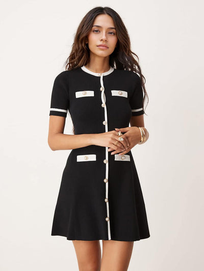 Classic Contrast Button Mini Dress