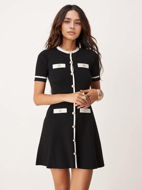 Classic Contrast Button Mini Dress