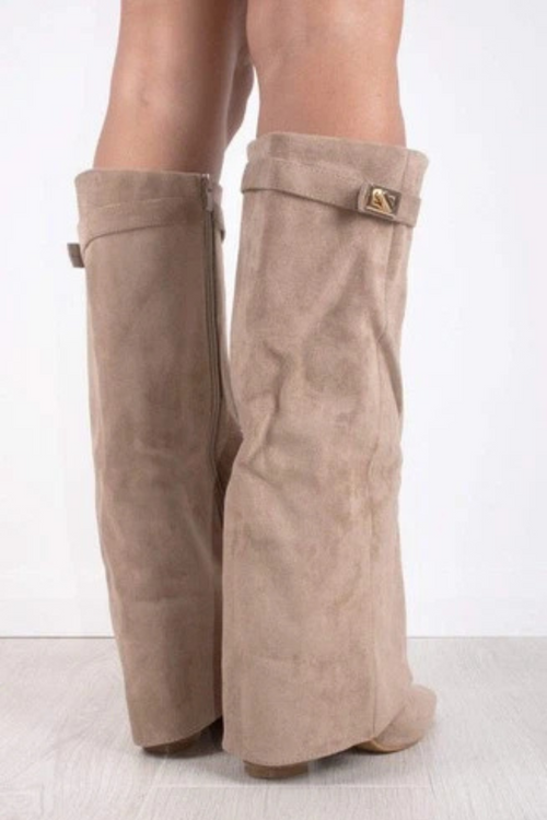 Marcelline Faux Suede Fold Over Boots