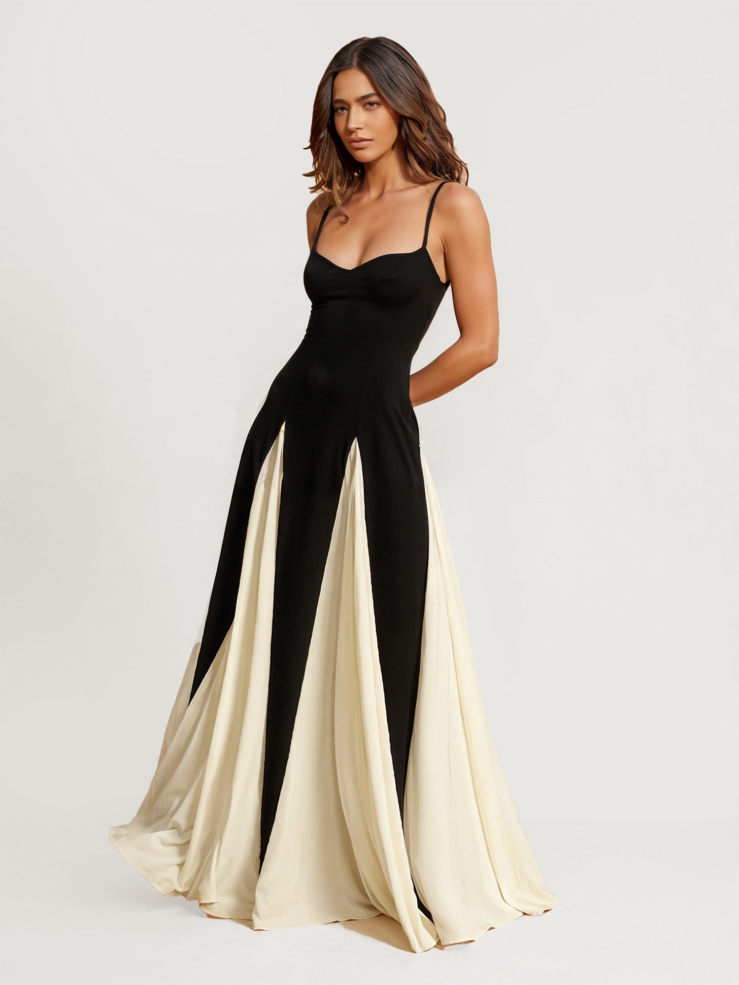Chic Contrast Black and White Maxi Dress