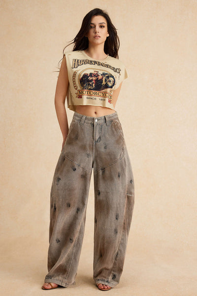 Dirty Denim Wide Leg Barrel Jeans