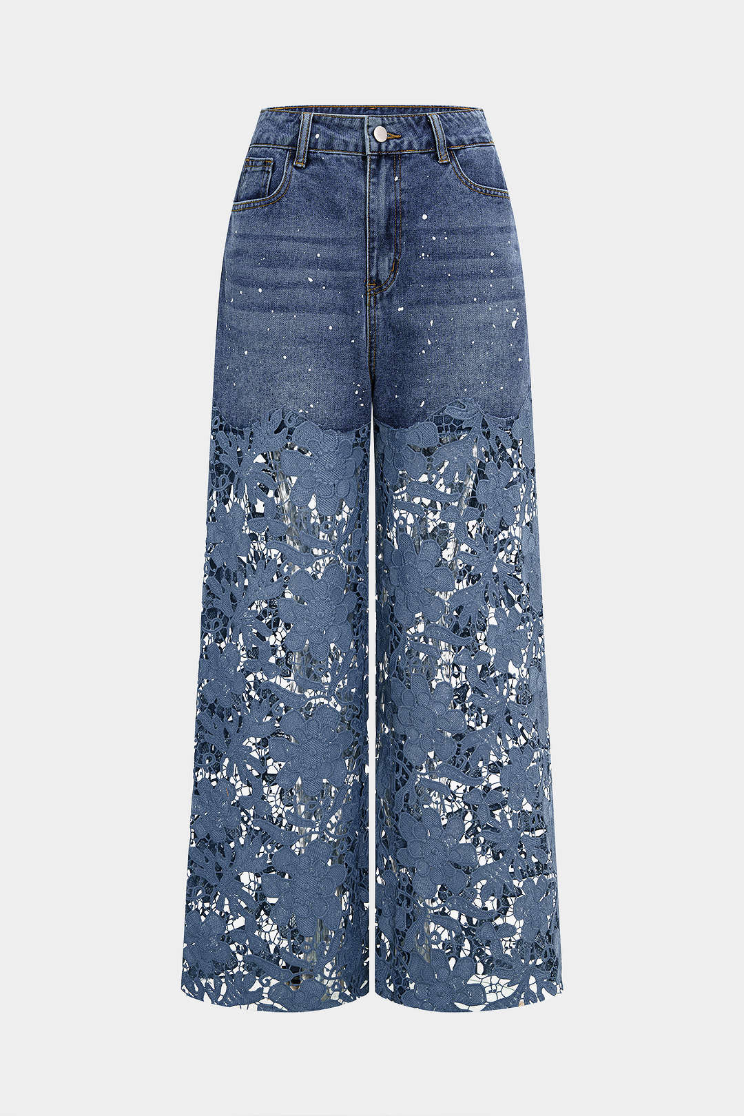 Lace Cut Out Patchwork Wide Leg Jeans
