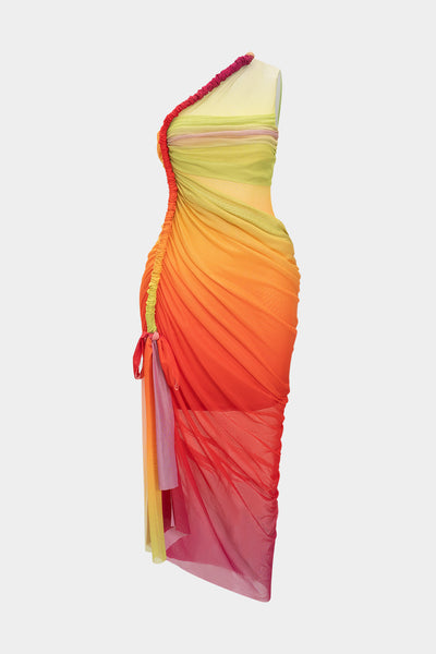Sunet Twist Mesh One Shoulder Sleeveless Midi Dress