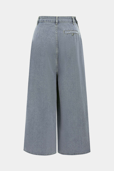 Denim High Waist Ruched Wide Leg Jeans