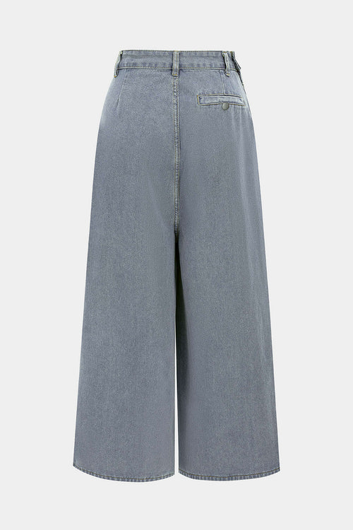 Denim High Waist Ruched Wide Leg Jeans