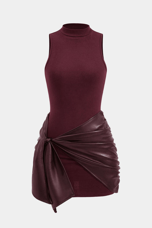 Tie Leather Front Mini Dress